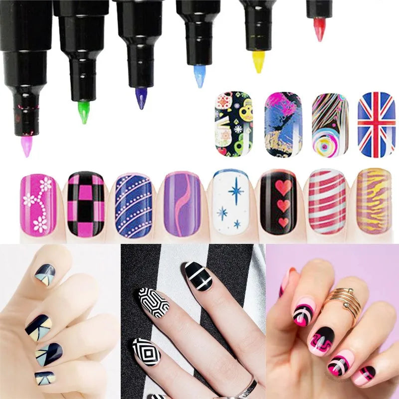 1PC Beauty 16 Colors Two-way Acrylic Paint Pen DIY Gel Polish Drawing Tools Nails Accessoires Manicure 3D Nail Art Pen