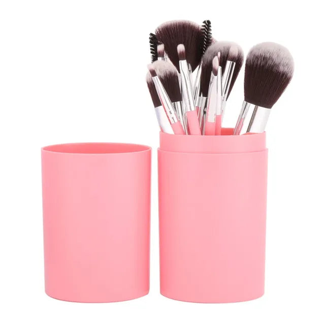 12Pcs/Sets Eye Shadow Foundation Eyebrow Lip Brush cosmetics Makeup Brushes Tool Leather Cup Holder Case Kit