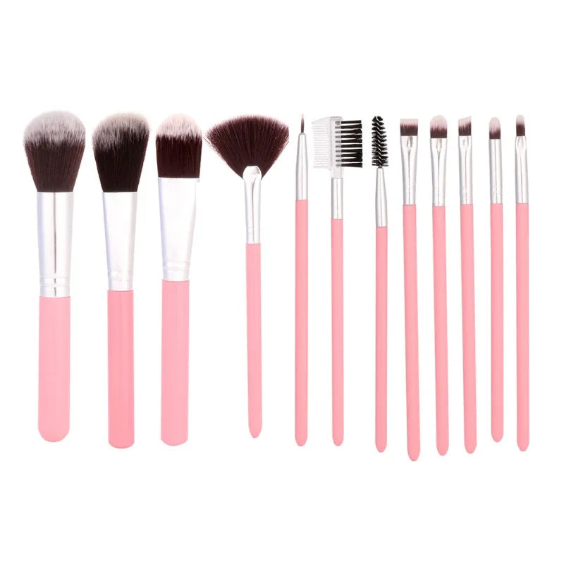 12Pcs/Sets Eye Shadow Foundation Eyebrow Lip Brush cosmetics Makeup Brushes Tool Leather Cup Holder Case Kit