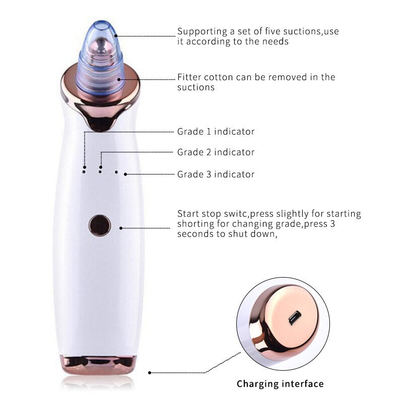 Blackhead Remover Skin Care Pore Vacuum Acne Pimple +USB Facial Cleansing Brush Mini Face Cleaner Silicone+Scratch