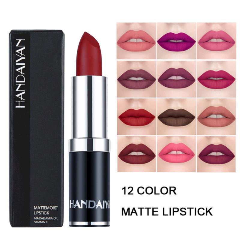 1PC 12 Colors Matte Lipstick Waterproof Long Lasting Sexy Purple Lipstick Pigments Easy to Wear Lip Makeup No Fade Away TSLM2