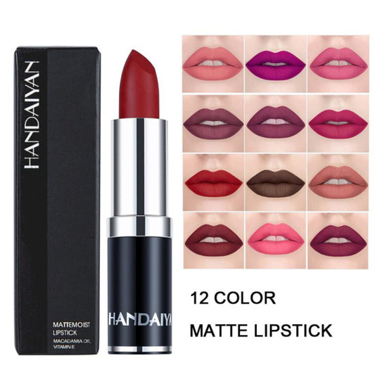1PC 12 Colors Matte Lipstick Waterproof Long Lasting Sexy Purple Lipstick Pigments Easy to Wear Lip Makeup No Fade Away TSLM2