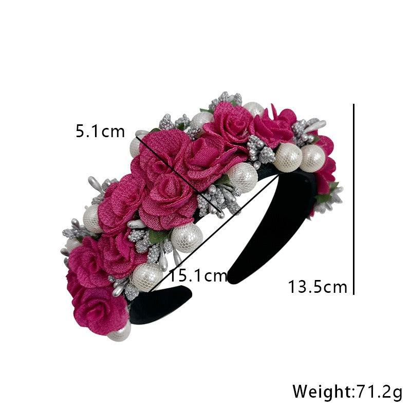 Fashionable Baroque Fabric Rose Pearl Flower Headband