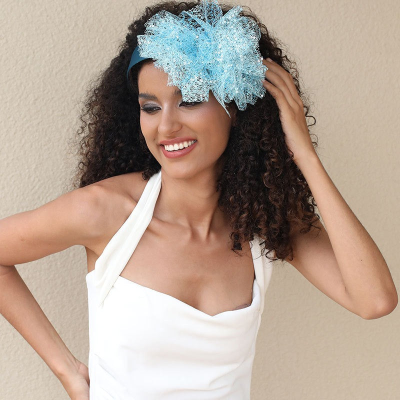 Solid color sequin flower wide edge girl style mesh headband
