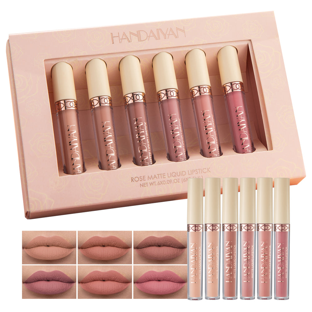 HANDAIYAN 6 Matte Rose Lip Gloss Liquid Lipsticks Are Not Easy To Stain The Cup Is Not Easy To Fade Matte Lip Gloss Set Cosmetics