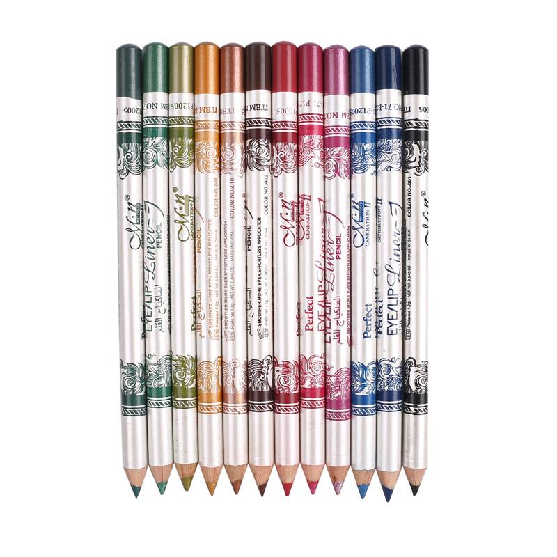 MENOW Brand 12PCS of 2 in 1 Hot Sale Eye Liner Lip Pencil Long-lasting Waterproof 12 Color Set Makeup P12005