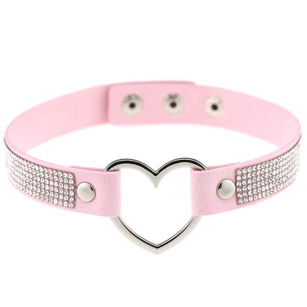 Japan's Harajuku Soft Girl Black Rhinestone Peach Heart Love-Shaped Collar Women's Neck Strap Collarbone Necklace Short