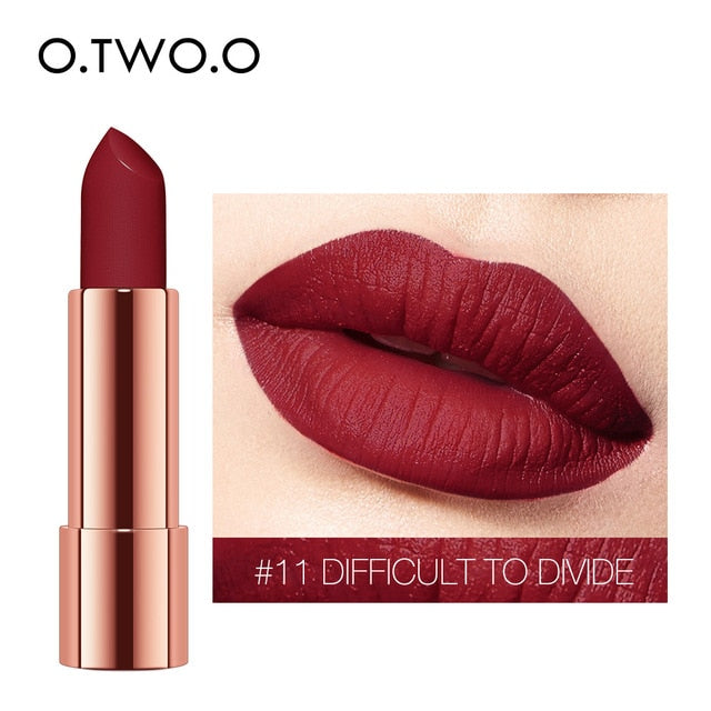 O.TWO.O Matte Lipstick Nude Brown Red Lips Makeup Velvet Silky Smooth Texture Long Lasting Waterproof Lip Stick 12 Colors