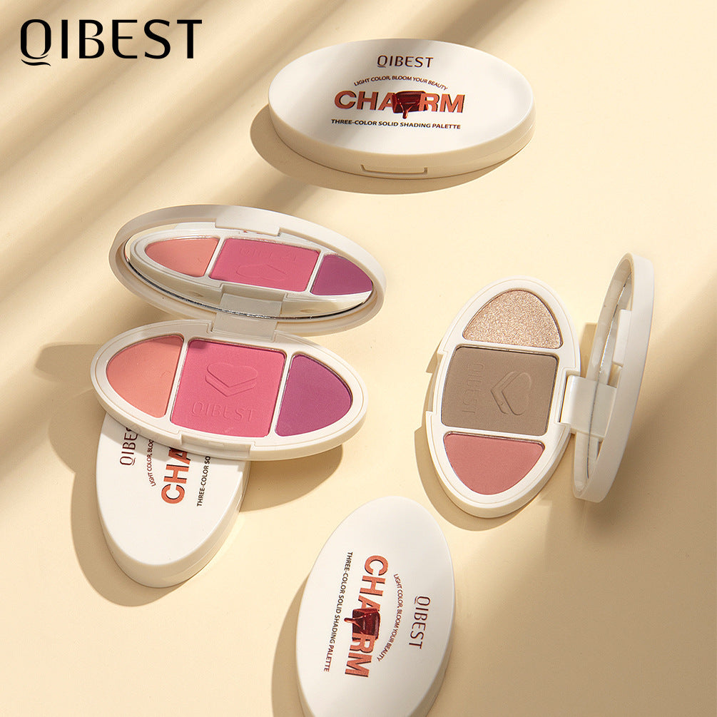 QIBEST High Gloss Repairing All-In-One Plate Matte Brightening Glitter Powder Blush Rouge Plate Powder Cake Repairing Plate