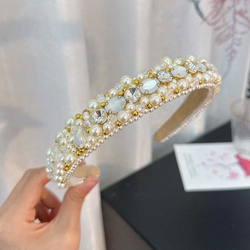 Fashion Handmade Beaded Crystal Pearl Hair Band