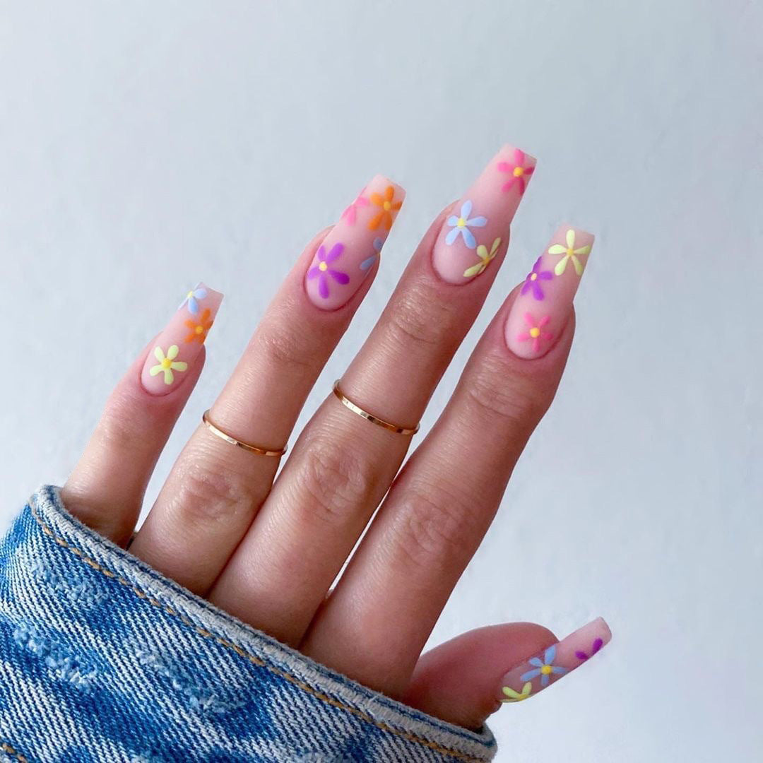Pastoral Series Rainbow Sunflower Wearing Nail Enhancement Finished Products Fake Nail Enhancement Patch Nail Patch Removable Nail Patch
