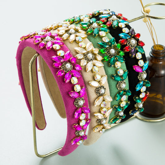 New Baroque Crystal Flower Headwear Wide Brim High Quality Hair Accessories