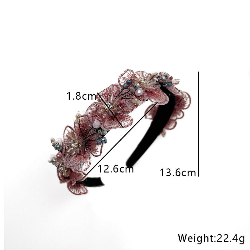 Handmade Fashion Embroidered Crystal Flower Hair Hoops for Women