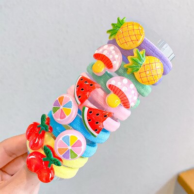 10PCS/Set Rainbow Cartoon Character Fruits Flower Nylon Elastic Hair Bands Women Girl Sweet Rubber Hair Tie Scrunchie Headwear