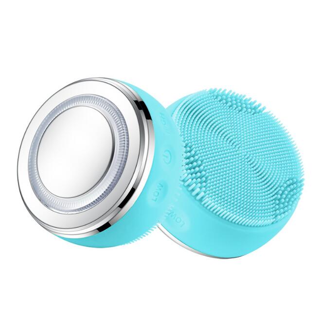 2in1 LED Light Silicone Heating Face Cleanser Massage Facial Cleaning Skin Scrub Washing Brush Skin Care Cleaner Massager