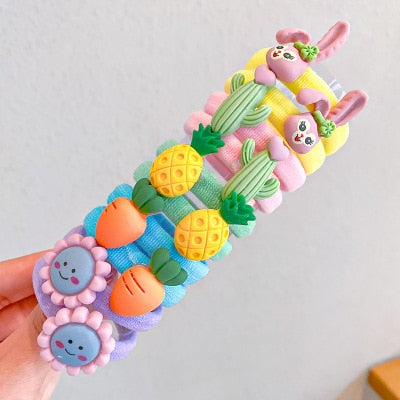 10PCS/Set Rainbow Cartoon Character Fruits Flower Nylon Elastic Hair Bands Women Girl Sweet Rubber Hair Tie Scrunchie Headwear