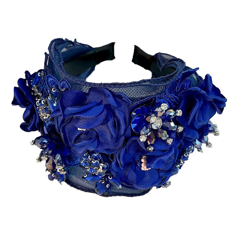 Fabric Flower Heavy Industry Wide Edge Crystal Super Immortal Women's Headband