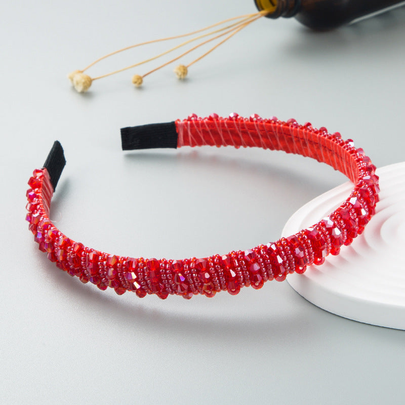 Hand Woven Beaded Headband Female Baroque Beaded Hair Binding Korean Version Net Red Wash Face Hair Accessories