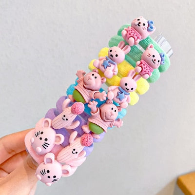 10PCS/Set Rainbow Cartoon Character Fruits Flower Nylon Elastic Hair Bands Women Girl Sweet Rubber Hair Tie Scrunchie Headwear