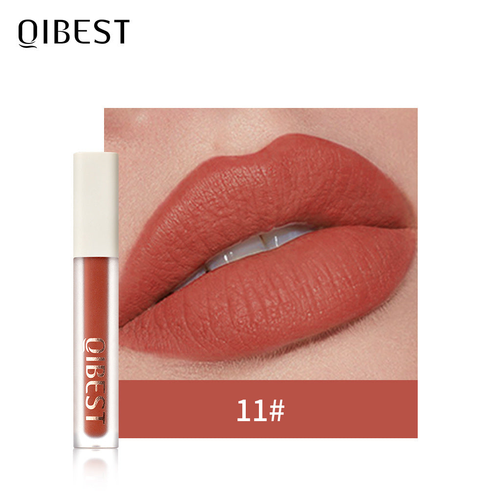 QIBEST Silky Lip Glaze Non-Stick Cup Does Not Fade Lip Gloss Makeup Color Liquid Lipstick Matte Moisturizing Lip Gloss