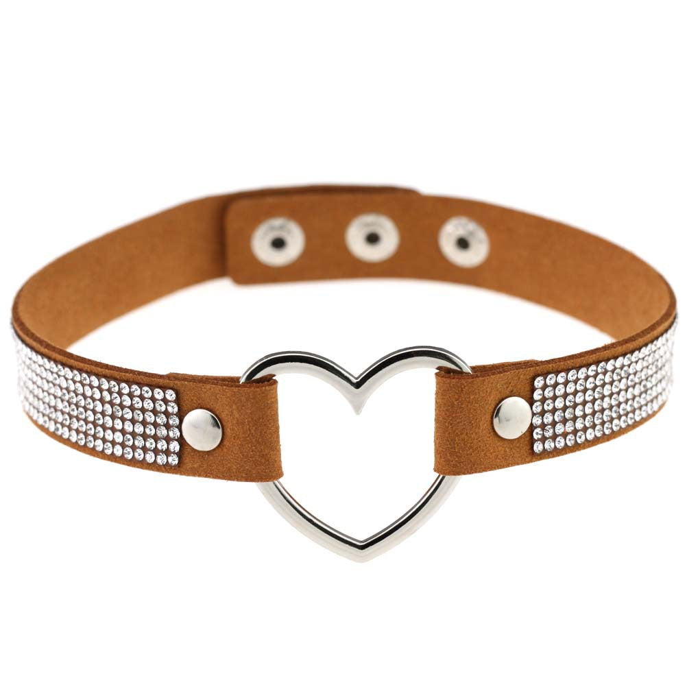Japan's Harajuku Soft Girl Black Rhinestone Peach Heart Love-Shaped Collar Women's Neck Strap Collarbone Necklace Short