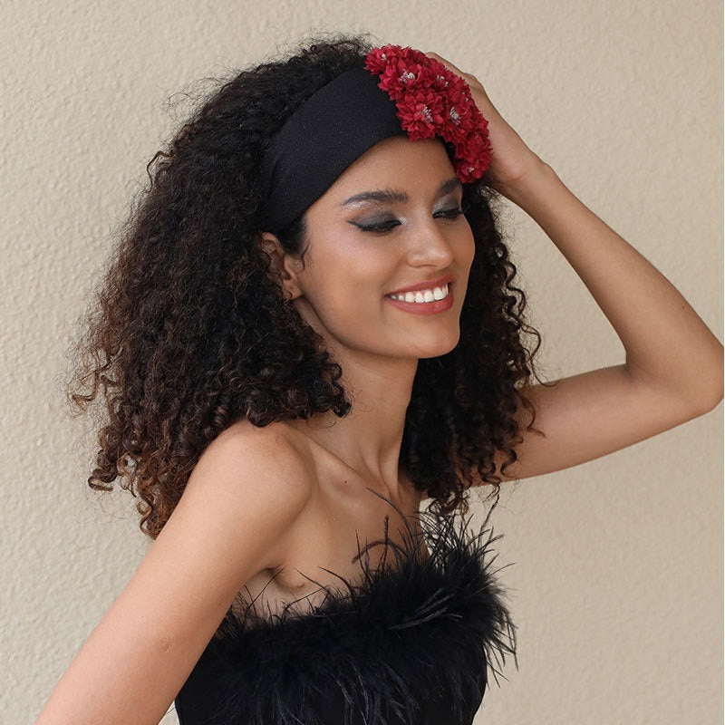 Flower series fashionable and exaggerated wide edge handmade fabric headband