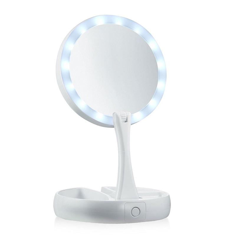 My Fold Away LED Makeup Mirror Double-sided Rotation Folding USB Lighted Vanity Mirror Touch Screen Portable Tabletop Lamp