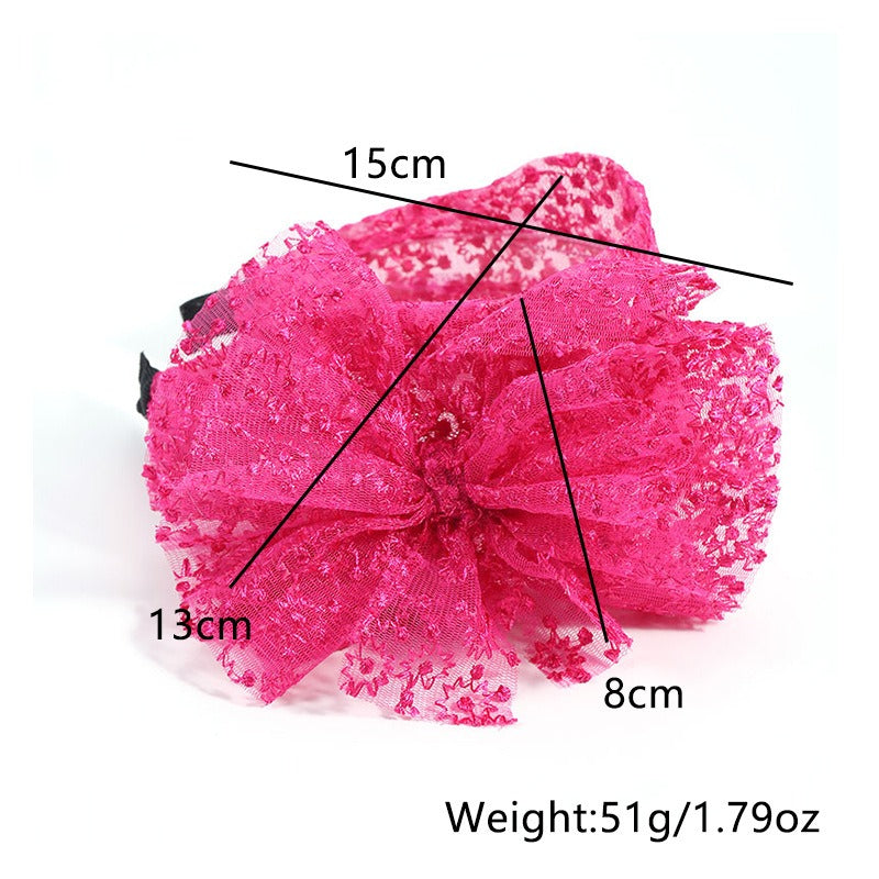 Fashionable oversized solid color lace bow headband