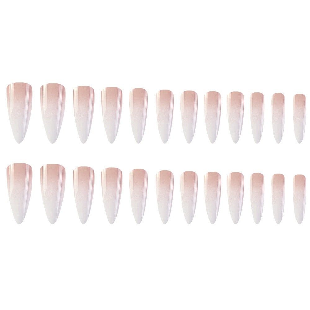 Milky white powder gradient long drop-shaped manicure, high-end fake nail patch wearable nail patch