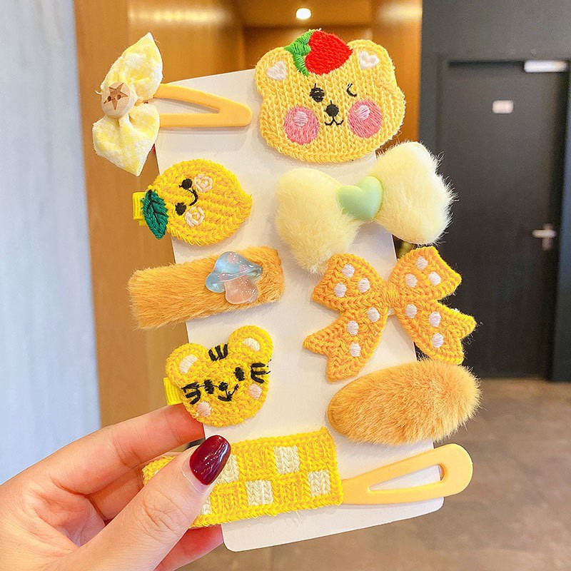 Milk Coffee Color Children's Plush Hairpin Net Red Bangs Side Hair Clip Autumn And Winter Lovely Japanese Clip