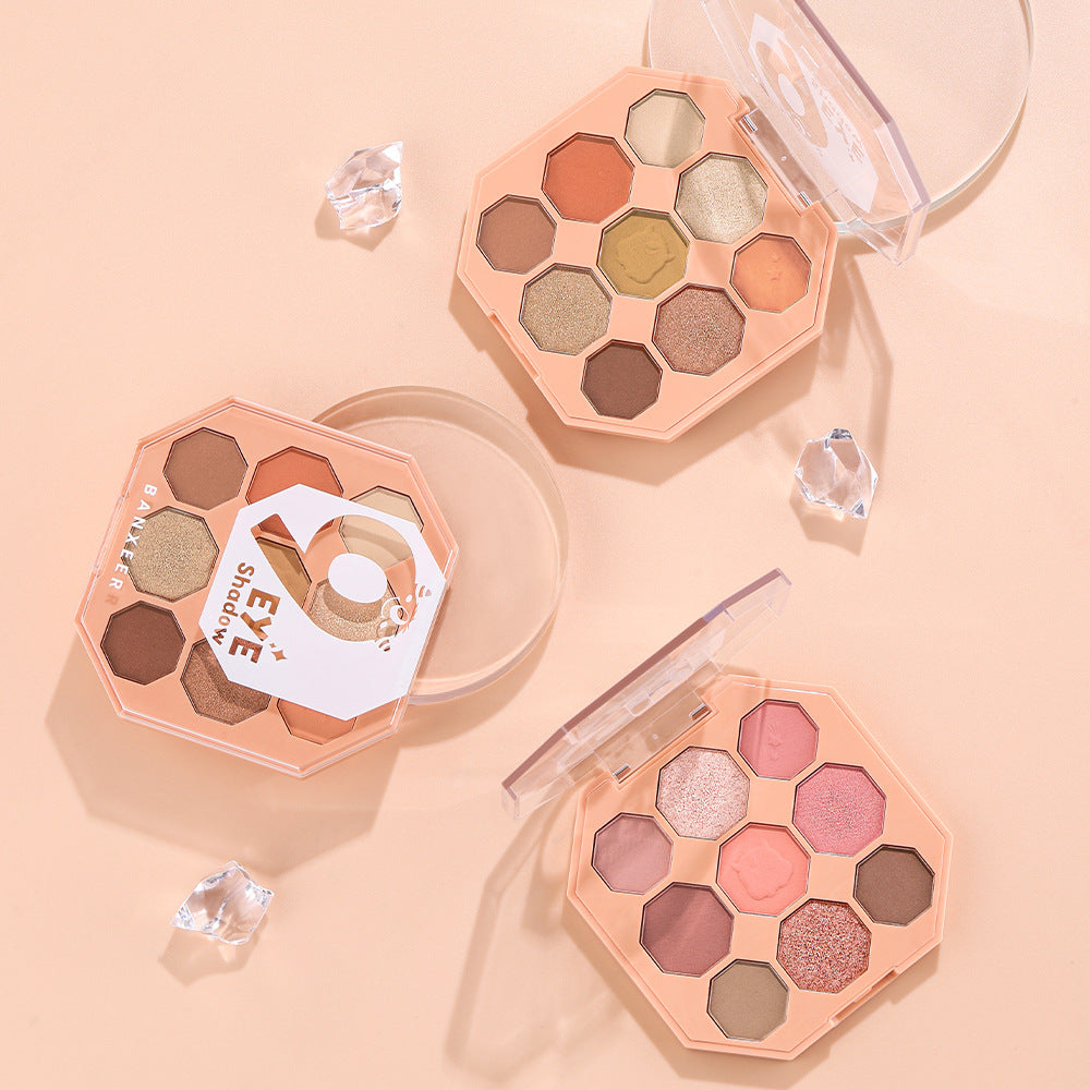 BANXEER Colored Star Shining Beast Nine Color Eye Shadow Disk Lasting Shining Clear Fine Non Flying Powder BM10