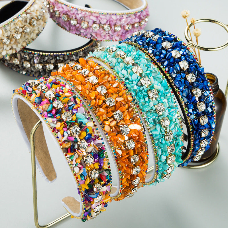 Fashion Design Colorful Turquoise Set Diamond Wide Edge Fabric Candy Color Headband Versatile Headwear