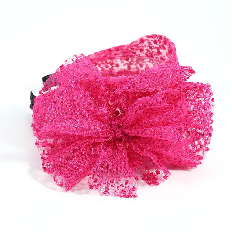 Fashionable oversized solid color lace bow headband