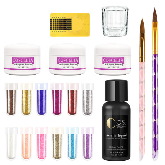 Nail Art Set Wholesale Crystal Nail Set Nail Art Novice 12 Color Glitter Powder Base Color Crystal Powder Tool Set