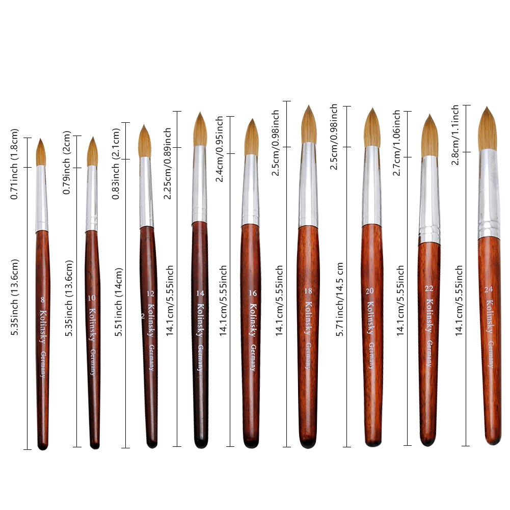 Kolinsky Acrylic Nail Brush Good Quality Nail Art Mink Brush Wood Handle Gel Builder Manicure Brush Drawing Tools Size 8-24