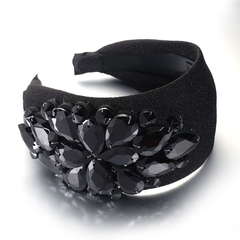 Solid color diamond inlaid wide edge with teeth anti slip face wash headband