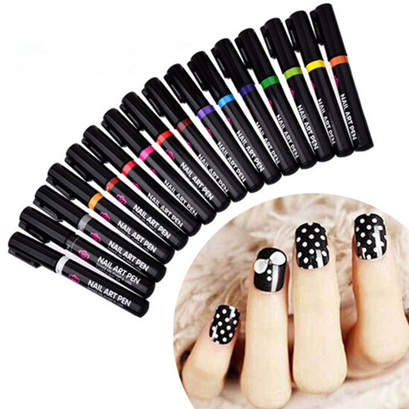 1PC Beauty 16 Colors Two-way Acrylic Paint Pen DIY Gel Polish Drawing Tools Nails Accessoires Manicure 3D Nail Art Pen