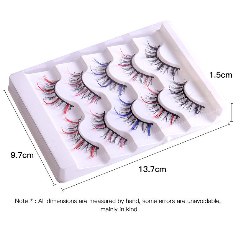 Color false eyelashes 5D multi-layer thick cross mink eyelashes 5 pairs of eyelashes