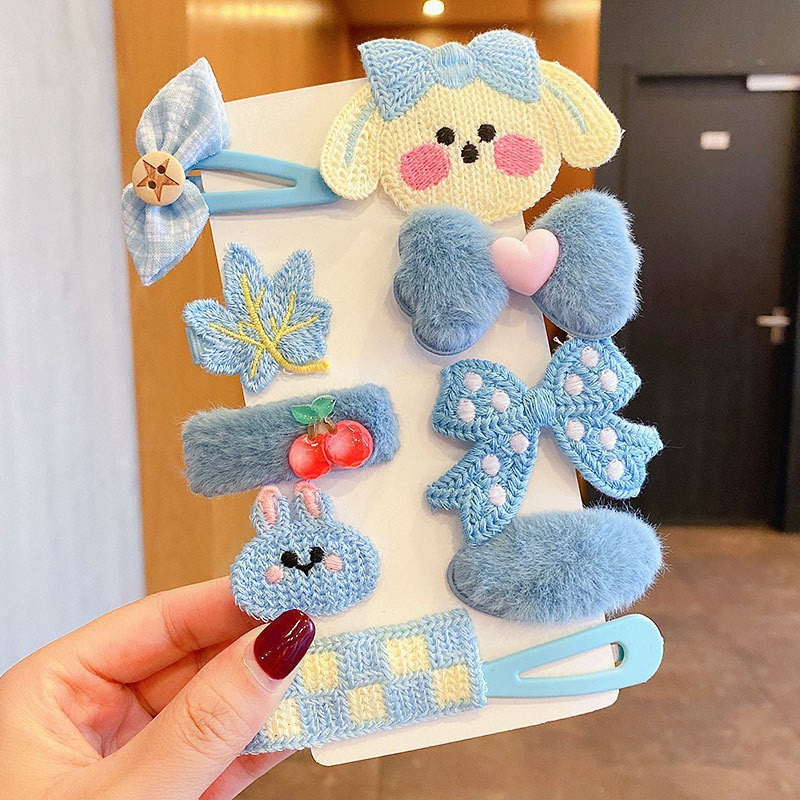 Milk Coffee Color Children's Plush Hairpin Net Red Bangs Side Hair Clip Autumn And Winter Lovely Japanese Clip