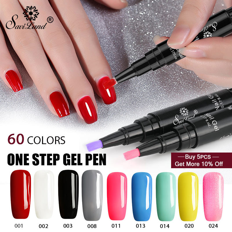 Saviland Newest 3 In 1 Gel Nail Varnish Pen Glitter One Step Nail Art Gel Polish Hybrid 60 Colors Easy To Use UV Gel Lacquer