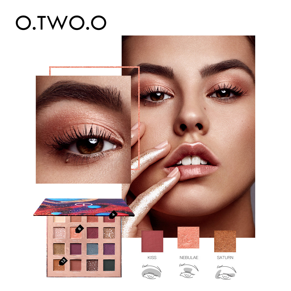 O.TWO.O Stellar Romance Eyeshadow Palette 16 Colors Charming Pigment Eye Shadow Matte Shimmer Glitter Powder Lasting Makeup