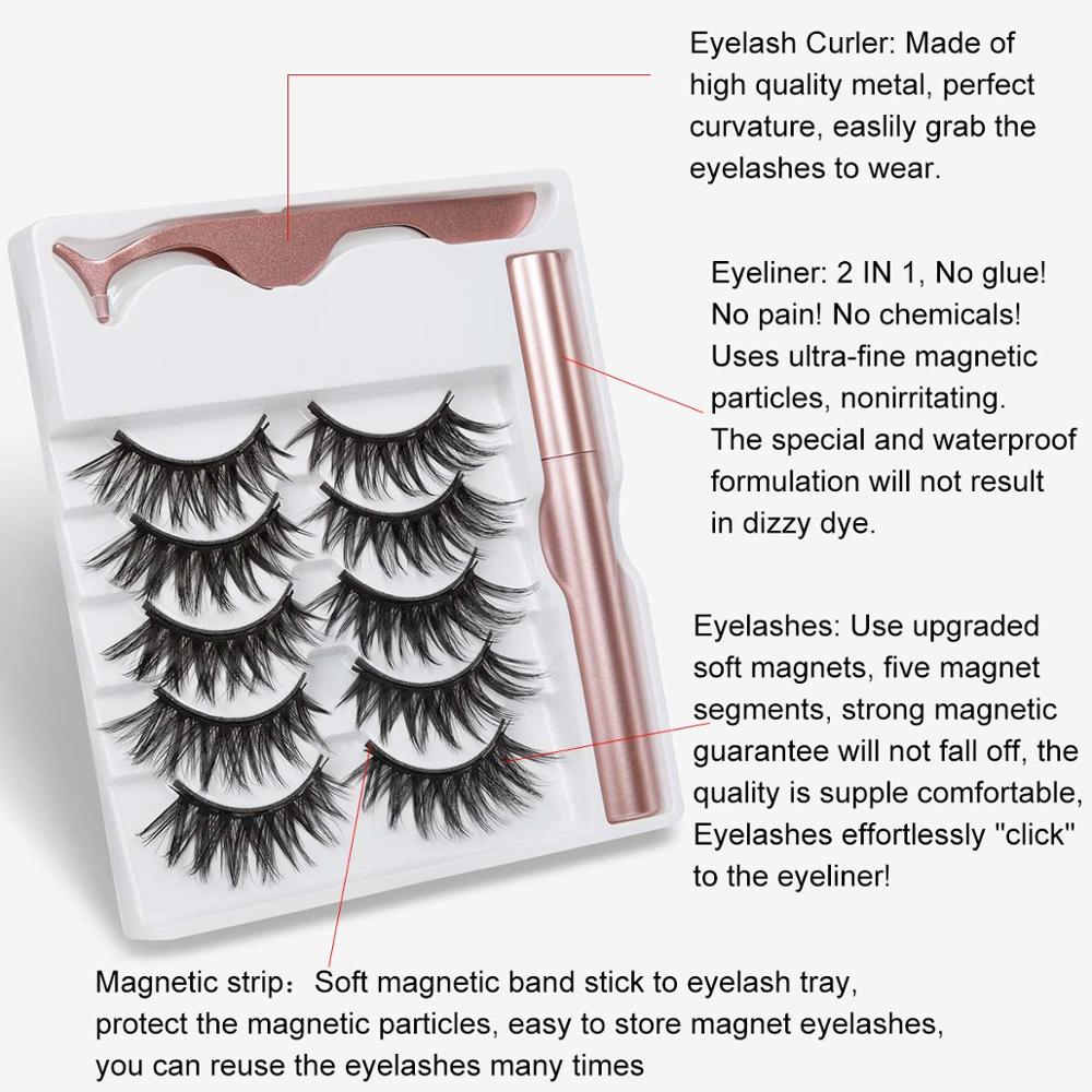 5 Pairs Magnetic Eyelashes Natural long Magnetic Eyeliner Magnetic False Eyelashes Tweezer Set Makeup Set Eyelash Extension