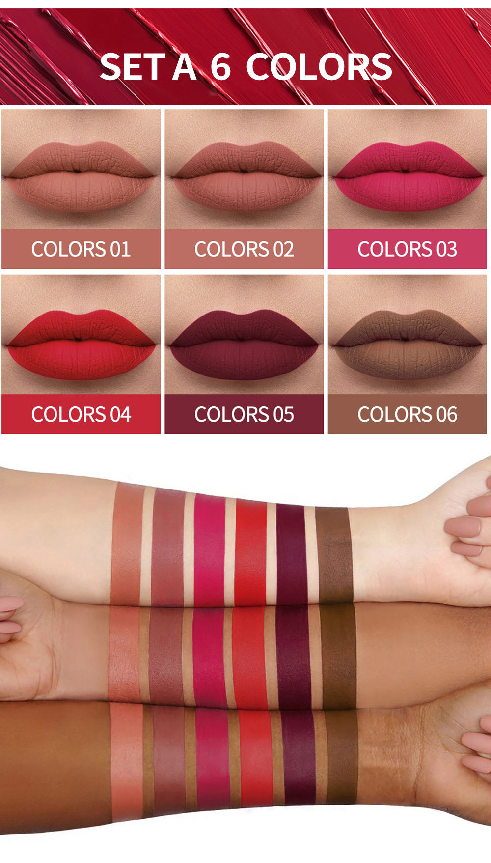 HANDAIYAN 6 Matte Rose Lip Gloss Liquid Lipstick Not Easy to Dip Cup Matte Lip Gloss Set Gift Box