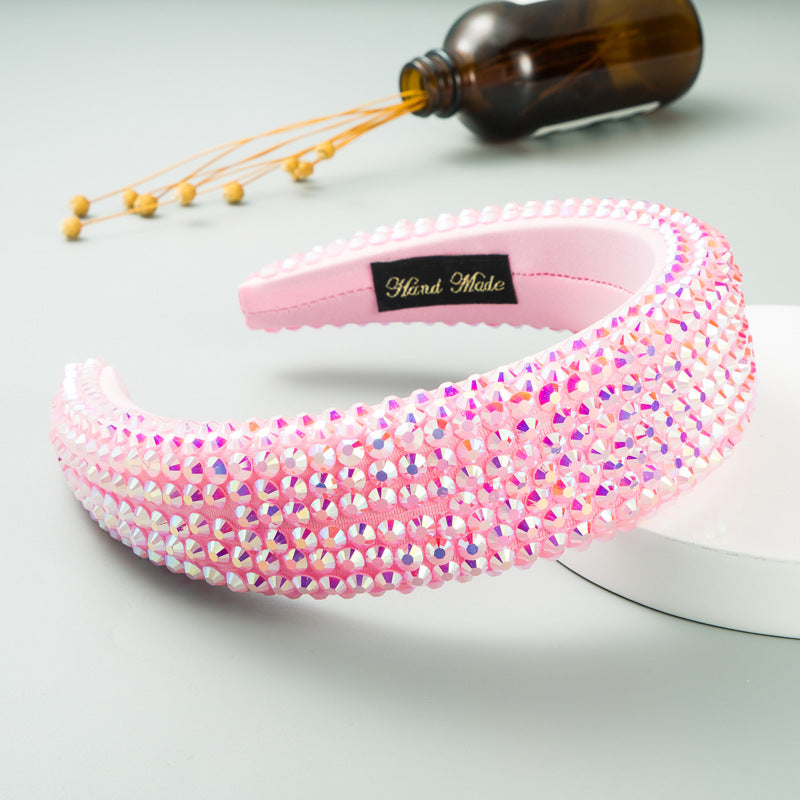 Ins Super Flash Full Drill 4.5cm Wide Brimmed Headdress Thickened Sponge Solid Color Headband Ladies Press Release Art Headband