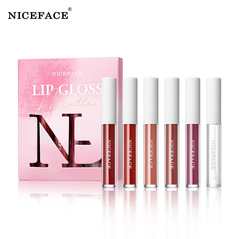 Niceface New Matte Non-Stick Cup Lip Glaze Set With Lip Plumper Texture Lip Gloss