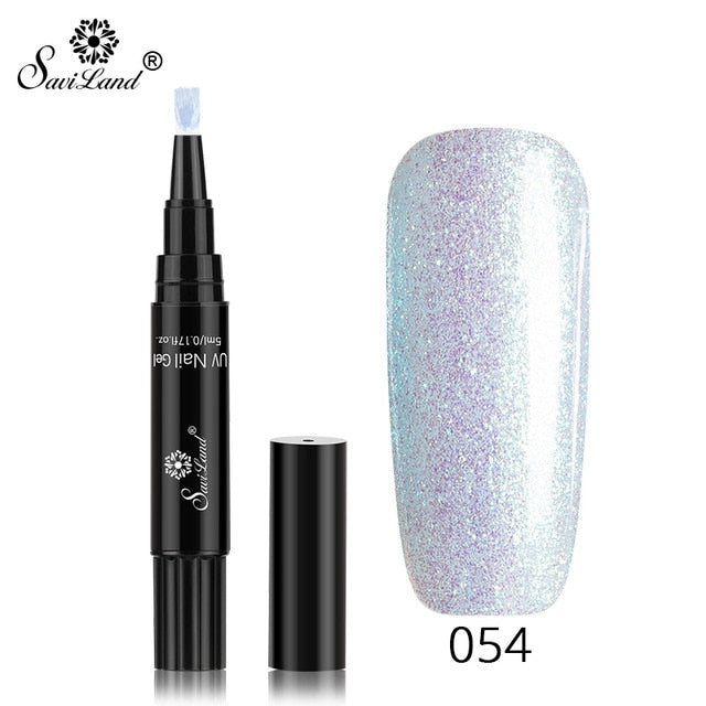 Saviland Newest 3 In 1 Gel Nail Varnish Pen Glitter One Step Nail Art Gel Polish Hybrid 60 Colors Easy To Use UV Gel Lacquer