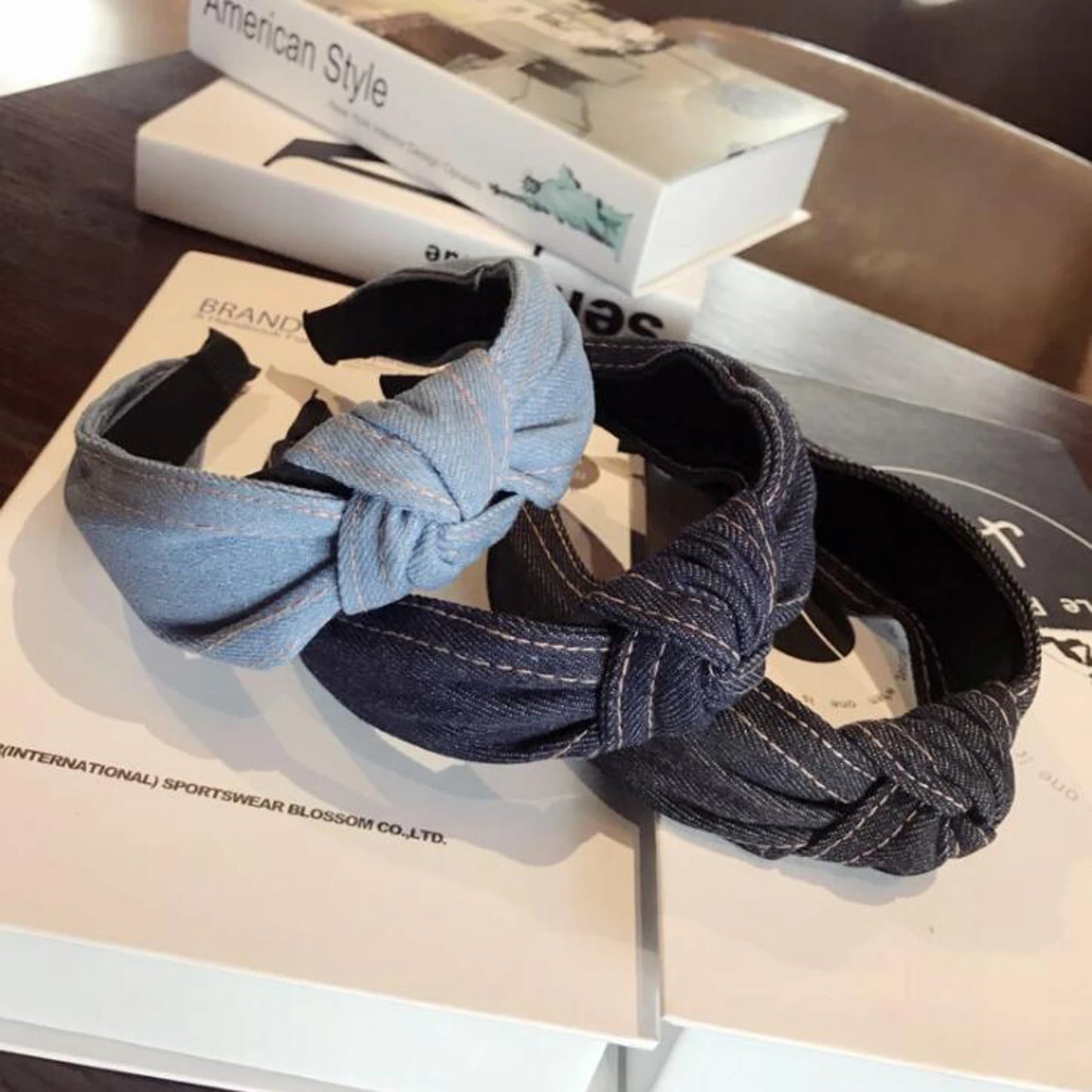 New Fashion Denim Hairband Wide Side Headband Center Knot Headwear Soft Turban Hair Accessories