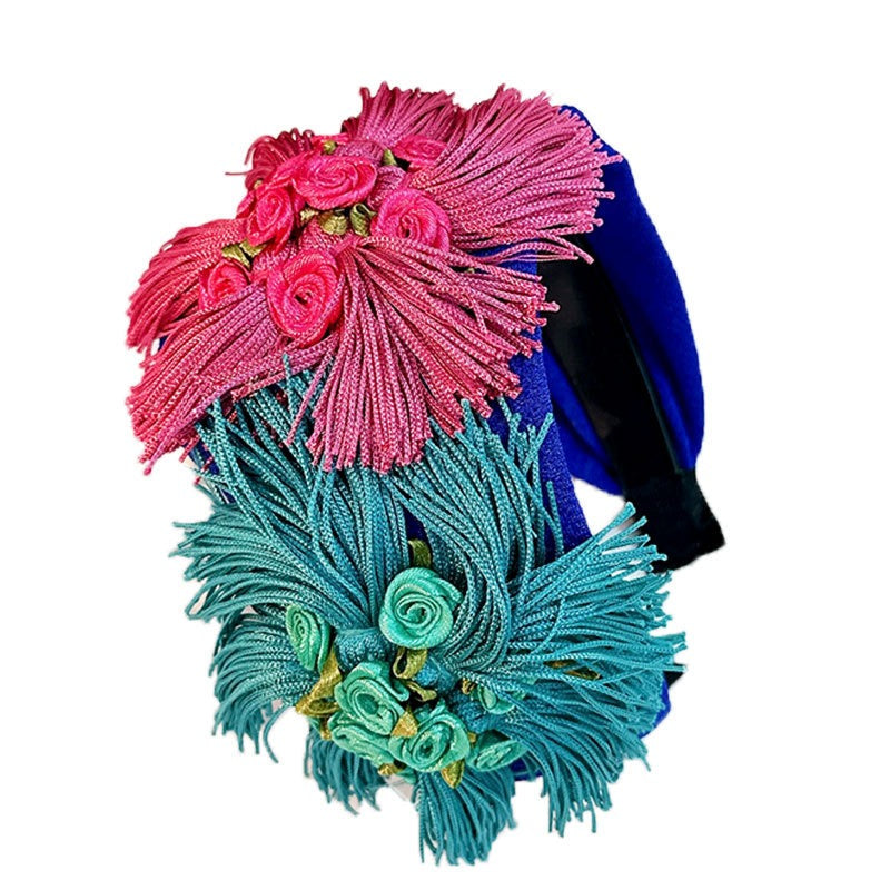 Handmade fabric flower wide exaggerated headband headwear