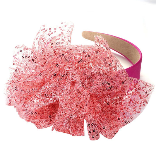 Solid color sequin flower wide edge girl style mesh headband