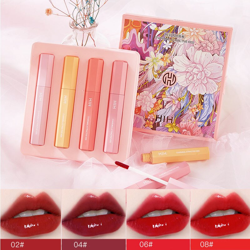 4 Pieces Of Lip Gloss Water Sensitive Mist Face Matte Lipstick Moisturizing Lasting And Easy To Color